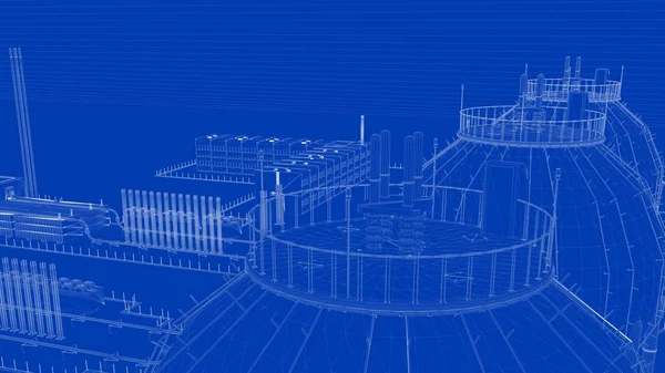 3D rendering a blueprint ipari város részletes objektum — Stock Fotó