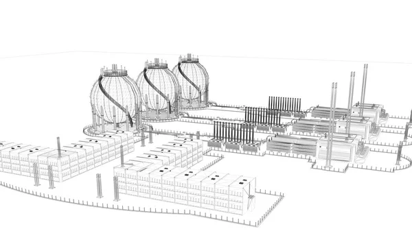 3D vykreslování plán průmyslové město s detailní objekt — Stock fotografie