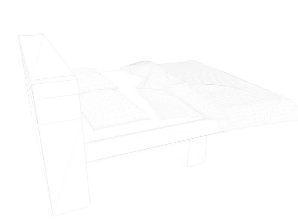 3D-Darstellung eines ausgekleideten Bettes auf weißem Hintergrund — Stockfoto