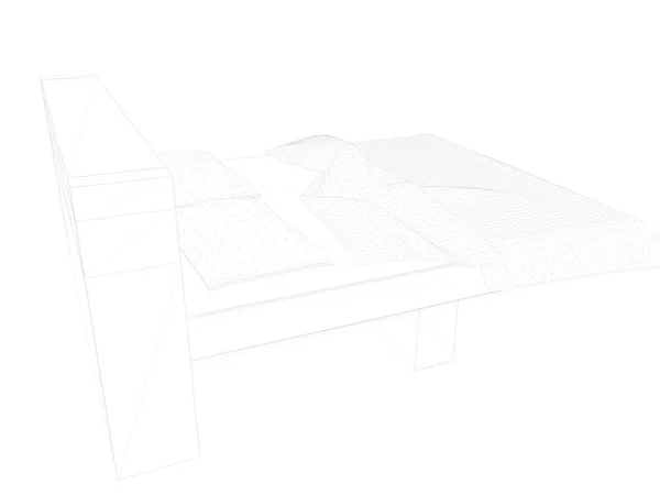 3d renderização de uma cama forrada sobre um fundo branco — Fotografia de Stock