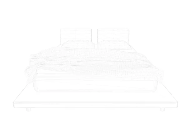 3D візуалізація ліжка на білому тлі — стокове фото