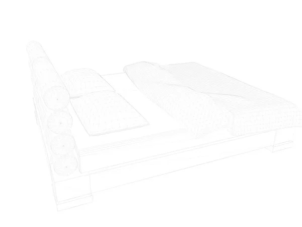 Rendu 3d d'un lit doublé sur fond blanc — Photo