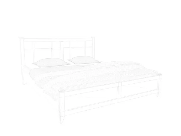 Renderowania 3D łóżko liniowane na białym tle — Zdjęcie stockowe