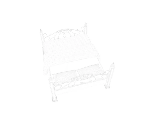 3D-weergave van een beklede bed op een witte achtergrond — Stockfoto