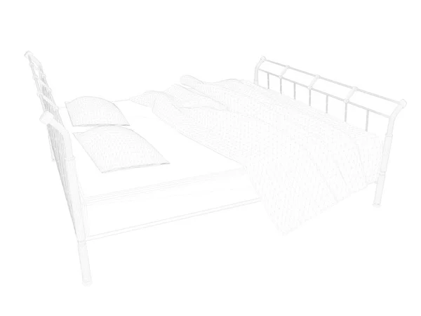 3d renderização de uma cama forrada sobre um fundo branco — Fotografia de Stock