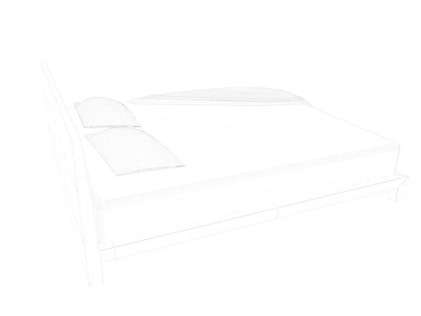 3d renderização de uma cama forrada sobre um fundo branco — Fotografia de Stock