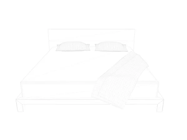 3D візуалізація ліжка на білому тлі — стокове фото