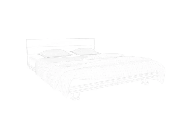 3d renderização de uma cama forrada sobre um fundo branco — Fotografia de Stock