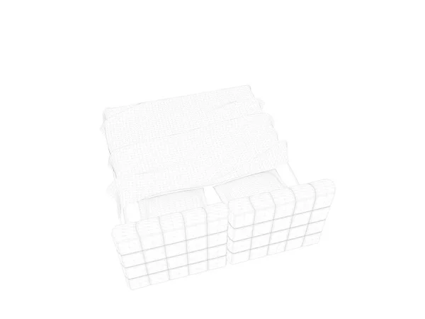 3d rendering of a lined bed on a white background — Stock Photo, Image