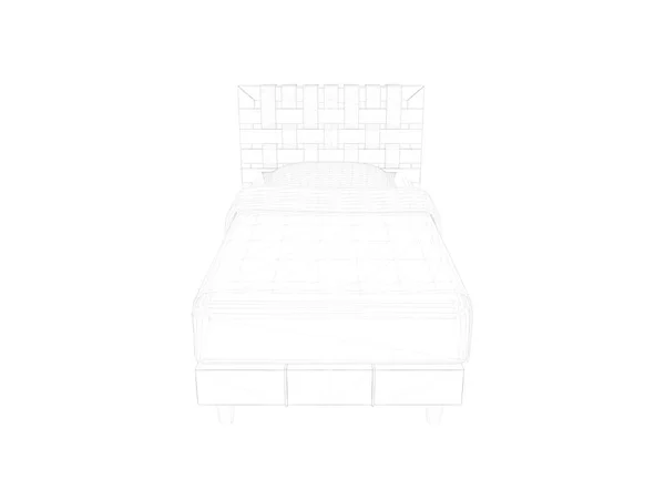 3d renderização de uma cama forrada sobre um fundo branco — Fotografia de Stock