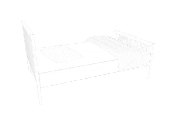3D vykreslování podšívkou postele na bílém pozadí — Stock fotografie