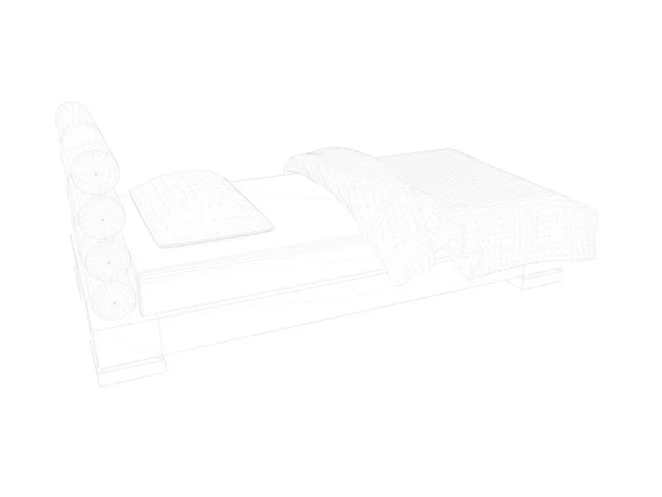 3d renderização de uma cama forrada sobre um fundo branco — Fotografia de Stock