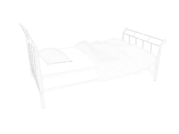 3d renderização de uma cama forrada sobre um fundo branco — Fotografia de Stock