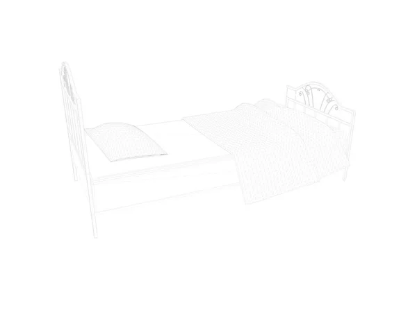 3d renderização de uma cama forrada sobre um fundo branco — Fotografia de Stock