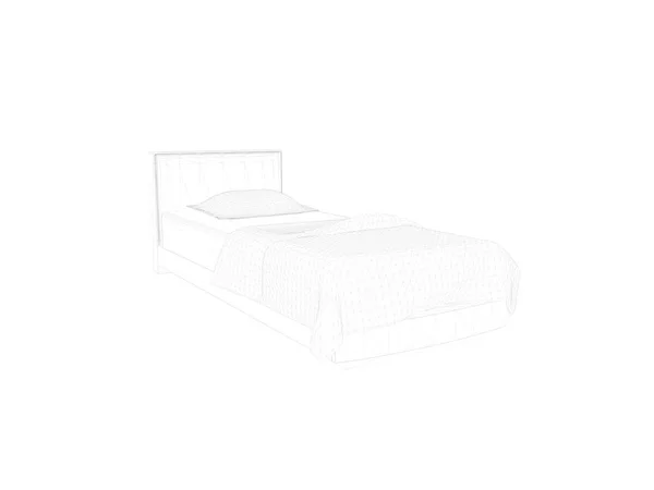 3d renderização de uma cama forrada sobre um fundo branco — Fotografia de Stock