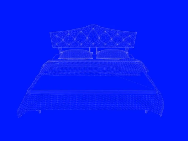 3D rendering ของพิมพ์เขียวบนเตียงเป็นเส้นบนพื้นหลังสีฟ้า — ภาพถ่ายสต็อก