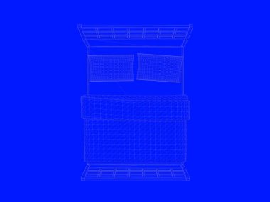 bir yatak planı satırları üzerinde mavi bir arka plan olarak 3D render