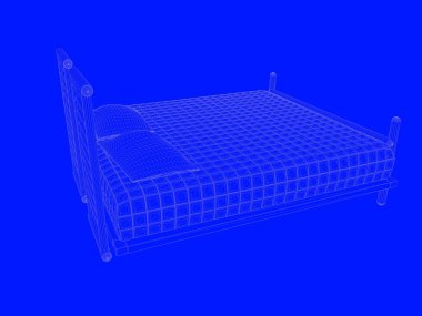 bir yatak planı satırları üzerinde mavi bir arka plan olarak 3D render