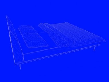bir yatak planı satırları üzerinde mavi bir arka plan olarak 3D render