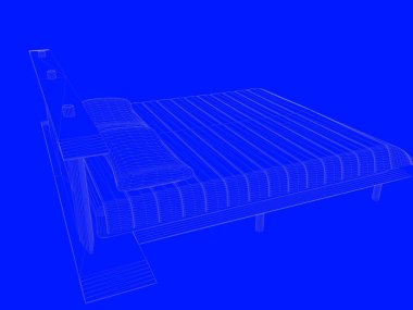 bir yatak planı satırları üzerinde mavi bir arka plan olarak 3D render