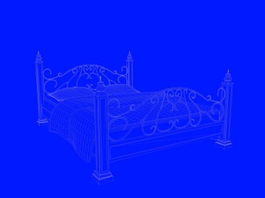 bir yatak planı satırları üzerinde mavi bir arka plan olarak 3D render