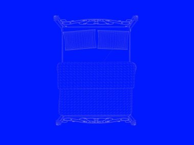 bir yatak planı satırları üzerinde mavi bir arka plan olarak 3D render