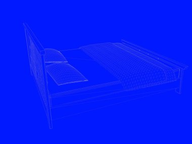 bir yatak planı satırları üzerinde mavi bir arka plan olarak 3D render