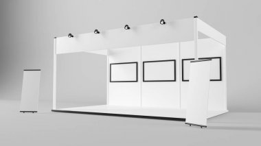 3D render için farklı ışık ile beyaz Fuar Standı