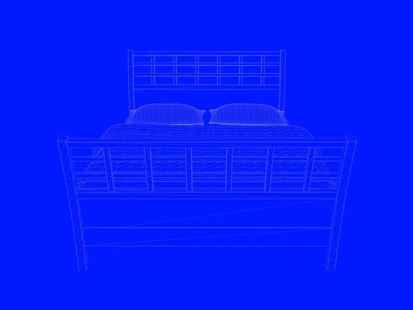 3D візуалізація синього відбитка ліжка як лінії на синьому фоні — стокове фото