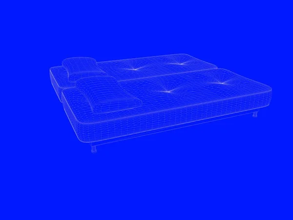 Rendu 3d d'un plan de lit comme lignes sur un fond bleu — Photo