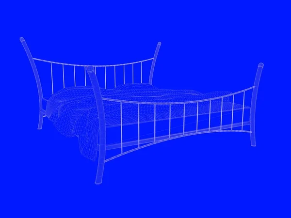 நீலப் பின்னணியில் ஒரு படுக்கை வரைபடத்தின் 3D ரெண்டரிங் — ஸ்டாக் புகைப்படம்