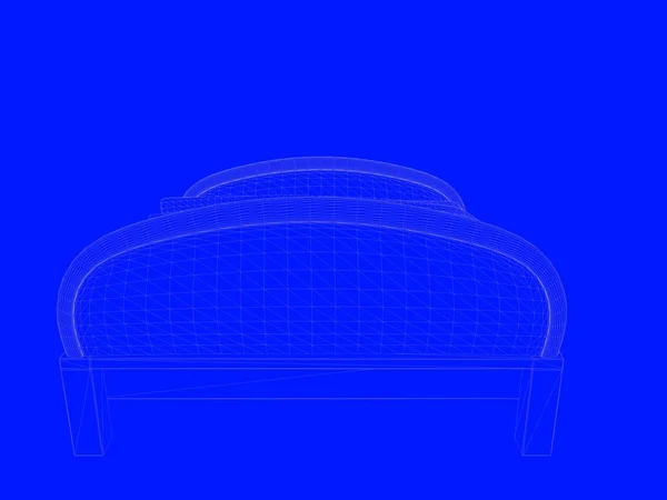 Representación 3d de un modelo de cama como líneas sobre un fondo azul —  Fotos de Stock