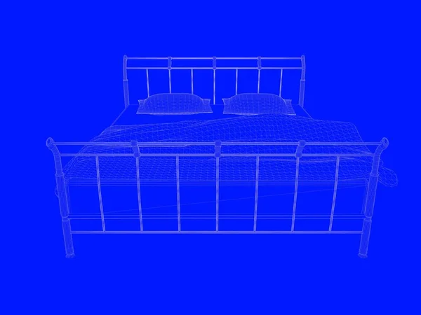 3D візуалізація синього відбитка ліжка як лінії на синьому фоні — стокове фото
