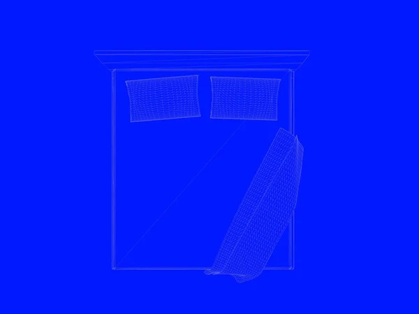 एक नीले पृष्ठभूमि पर पंक्तियों के रूप में बिस्तर ब्लूप्रिंट का 3 डी रेंडरिंग — स्टॉक फ़ोटो, इमेज