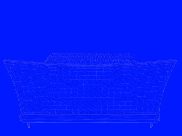 3D vykreslování postel Blueprint jako čáry na modrém pozadí — Stock fotografie