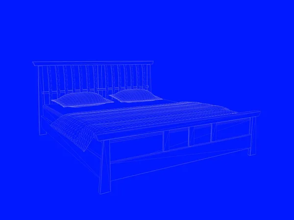 Rendering 3d di un progetto letto come linee su sfondo blu — Foto Stock
