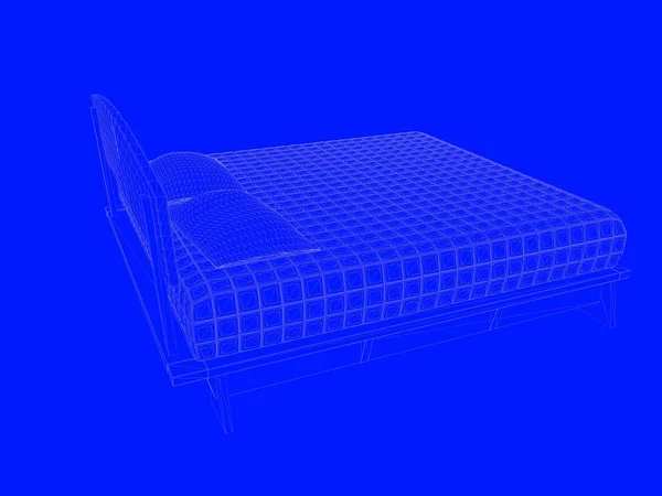 Rendu 3d d'un plan de lit comme lignes sur un fond bleu — Photo