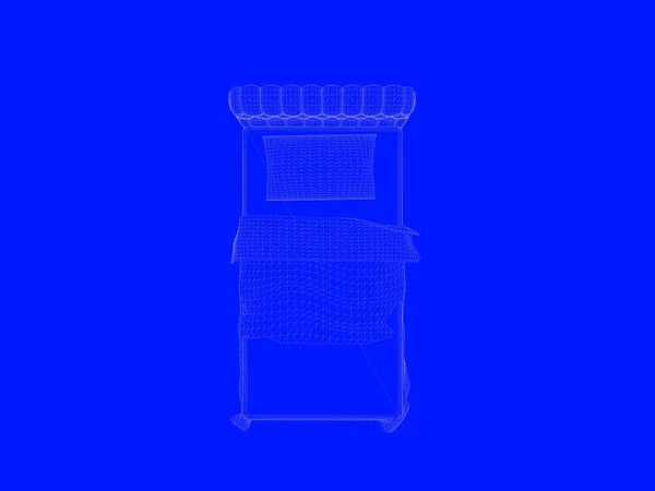 3d rendering of a bed blueprint as lines on a blue background — Stock Photo, Image