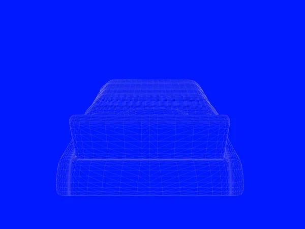 3D rendering ของพิมพ์เขียวบนเตียงเป็นเส้นบนพื้นหลังสีฟ้า — ภาพถ่ายสต็อก