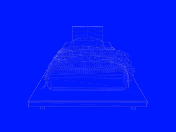 Rendu 3d d'un plan de lit comme lignes sur un fond bleu — Photo