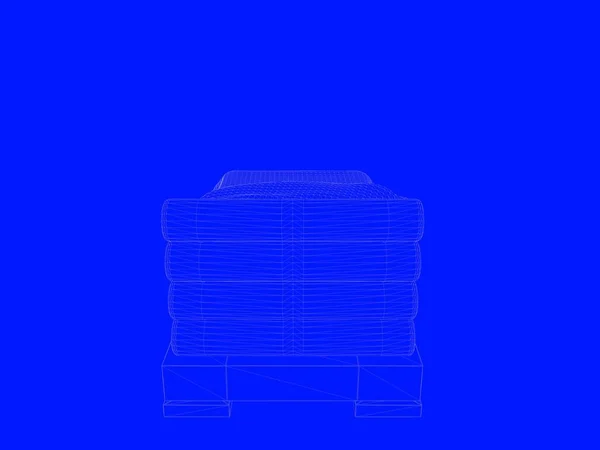 3d rendering of a bed blueprint as lines on a blue background — Stock Photo, Image