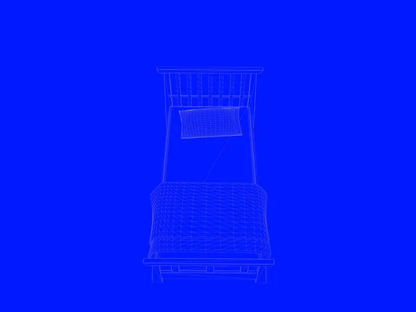 3d rendering of a bed blueprint as lines on a blue background — Stock Photo, Image