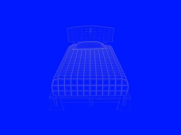 Representación 3d de un modelo de cama como líneas sobre un fondo azul —  Fotos de Stock