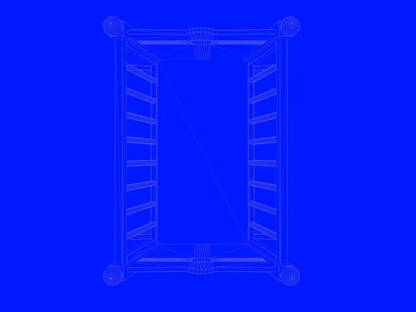 Renderowania 3D łóżko plan jako linie na niebieskim tle — Zdjęcie stockowe