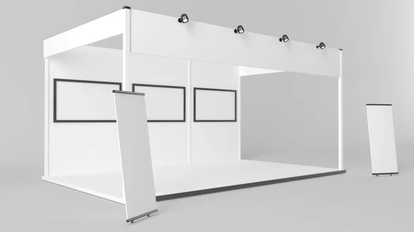 3d renderização de um stand de exposição branco com luz para differen — Fotografia de Stock