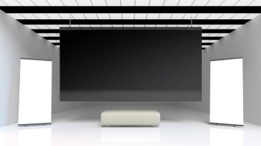 siyah bir afiş bir iç sergi içinde 3D render