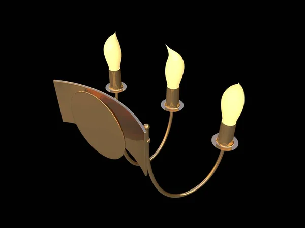 3D-rendering av en gyllene lampa taklampa isolerad på en svart bakgr — Stockfoto