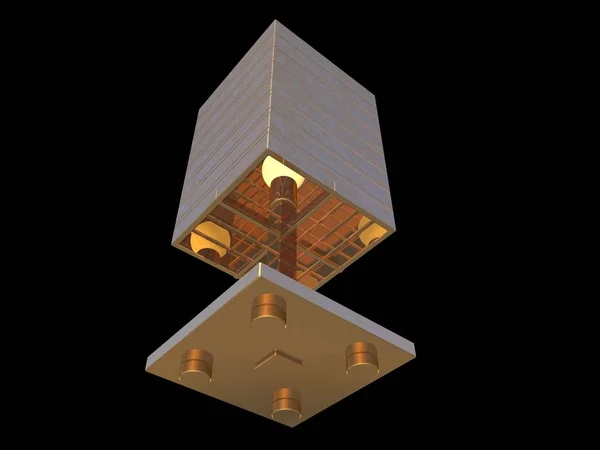 3D-Darstellung eines goldenen Lampenanhängers isoliert auf einem schwarzen Backgr — Stockfoto