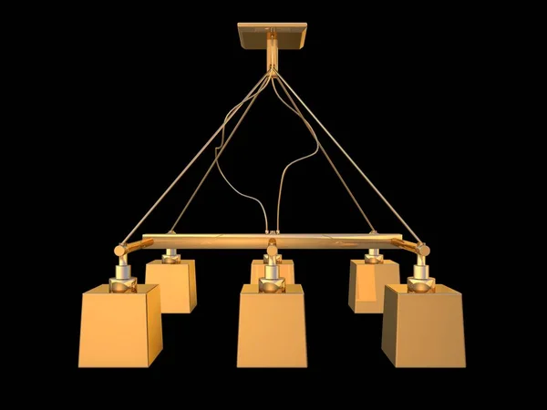 3d representación de un colgante de lámpara de oro aislado en un fondo negro — Foto de Stock