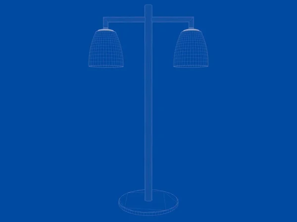 Renderização 3d de um suporte de luz de lâmpada de modelo isolado em um azul — Fotografia de Stock